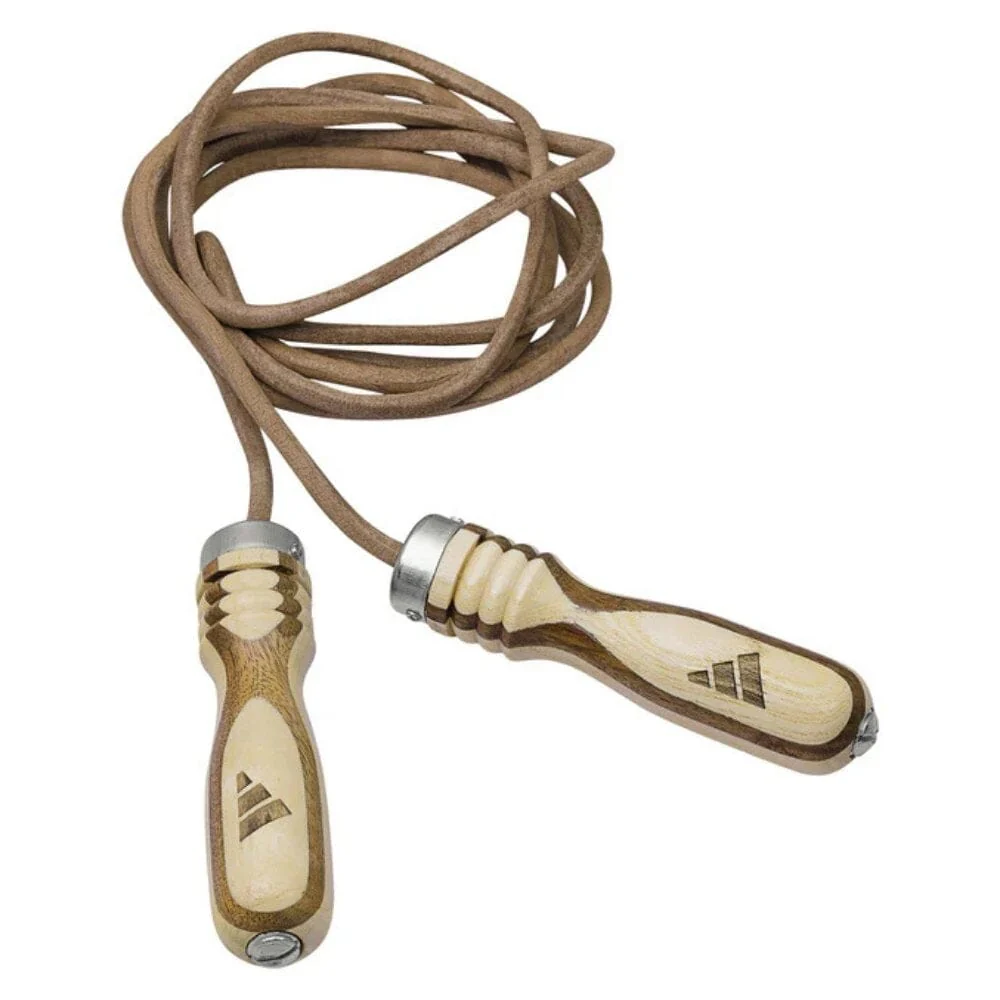 Adidas Leather Skipping Rope With Wooden Handles Brown