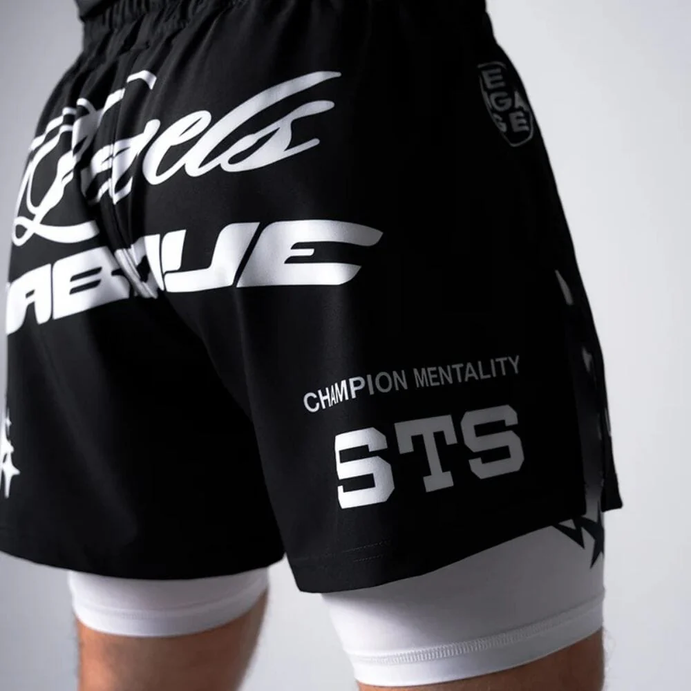 Engage Pit Crew 2-in-1 Hybrid Shorts Black/White - Image 2