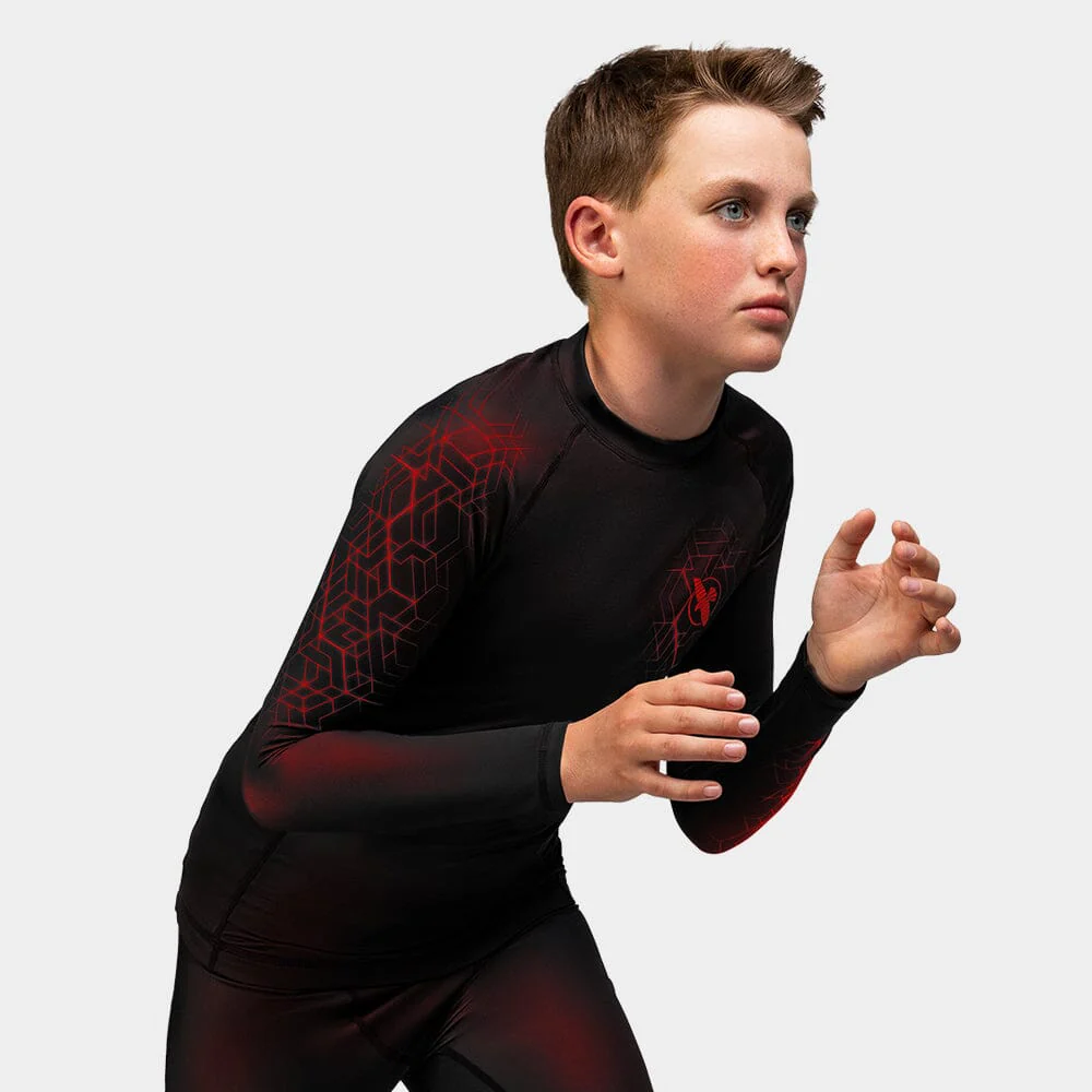 Hayabusa Geo Youth Long Sleeve Rashguard Red - Image 5