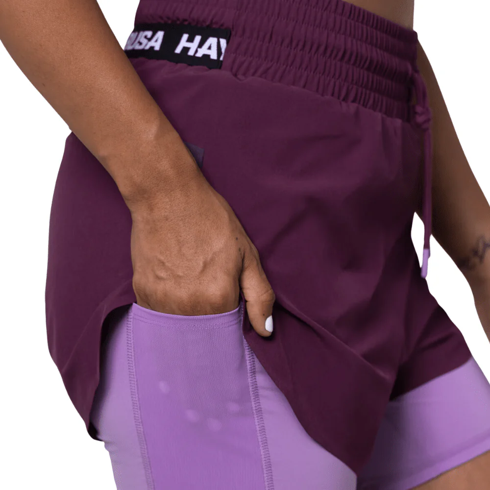 Hayabusa Womens Mid Rise Layered Shorts Wine - Image 3