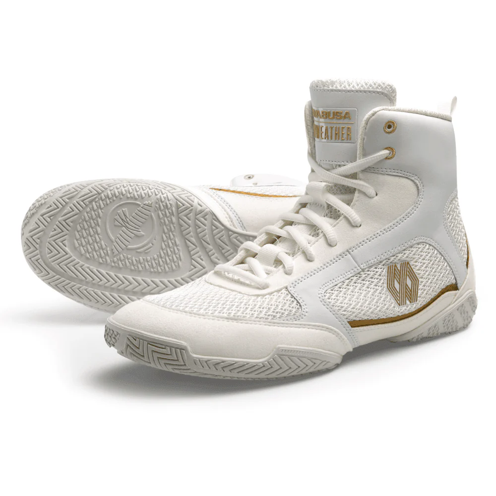 Hayabusa x Mayweather Champ Boxing Shoes White/Gold - Image 2
