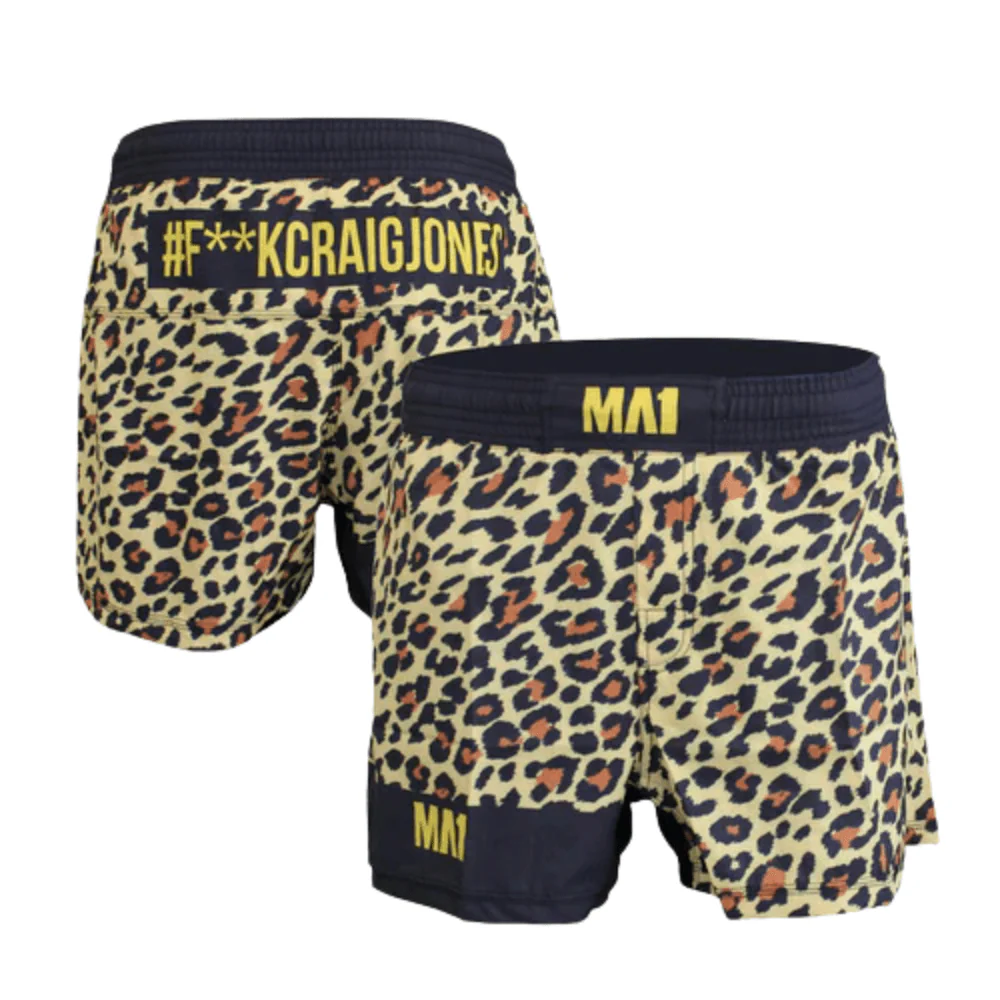 MA1 Craig Jones Gold Leopard High Cut MMA Shorts - Image 2