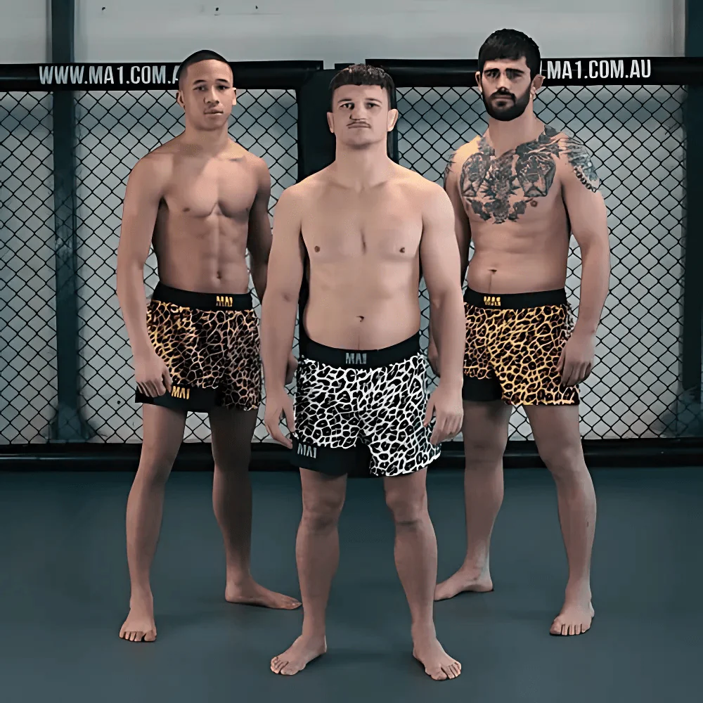 MA1 Craig Jones Gold Leopard High Cut MMA Shorts - Image 4