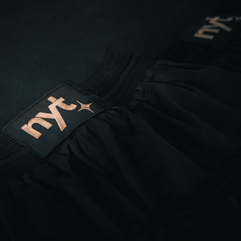 NYT Satin Boxing Shorts Black/Sand - Image 5