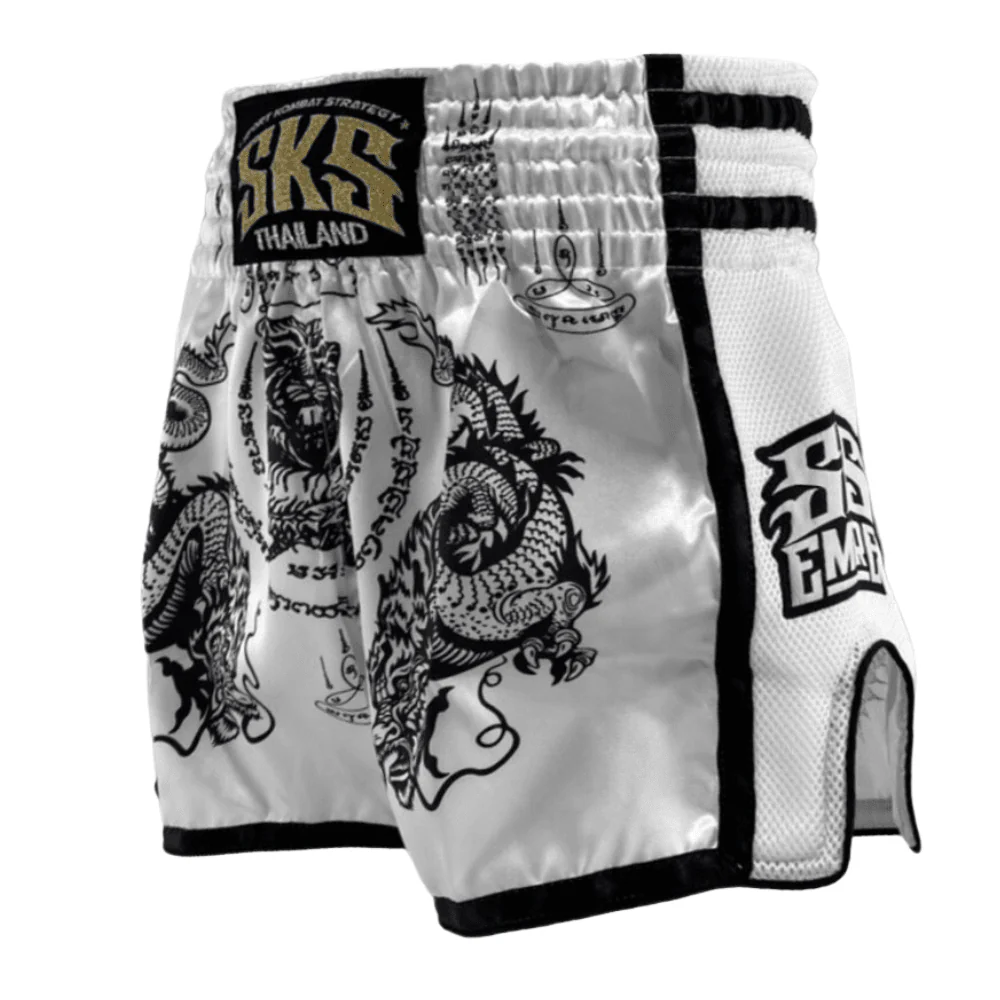 SKS White Sakyant Muay Thai Shorts - Image 4