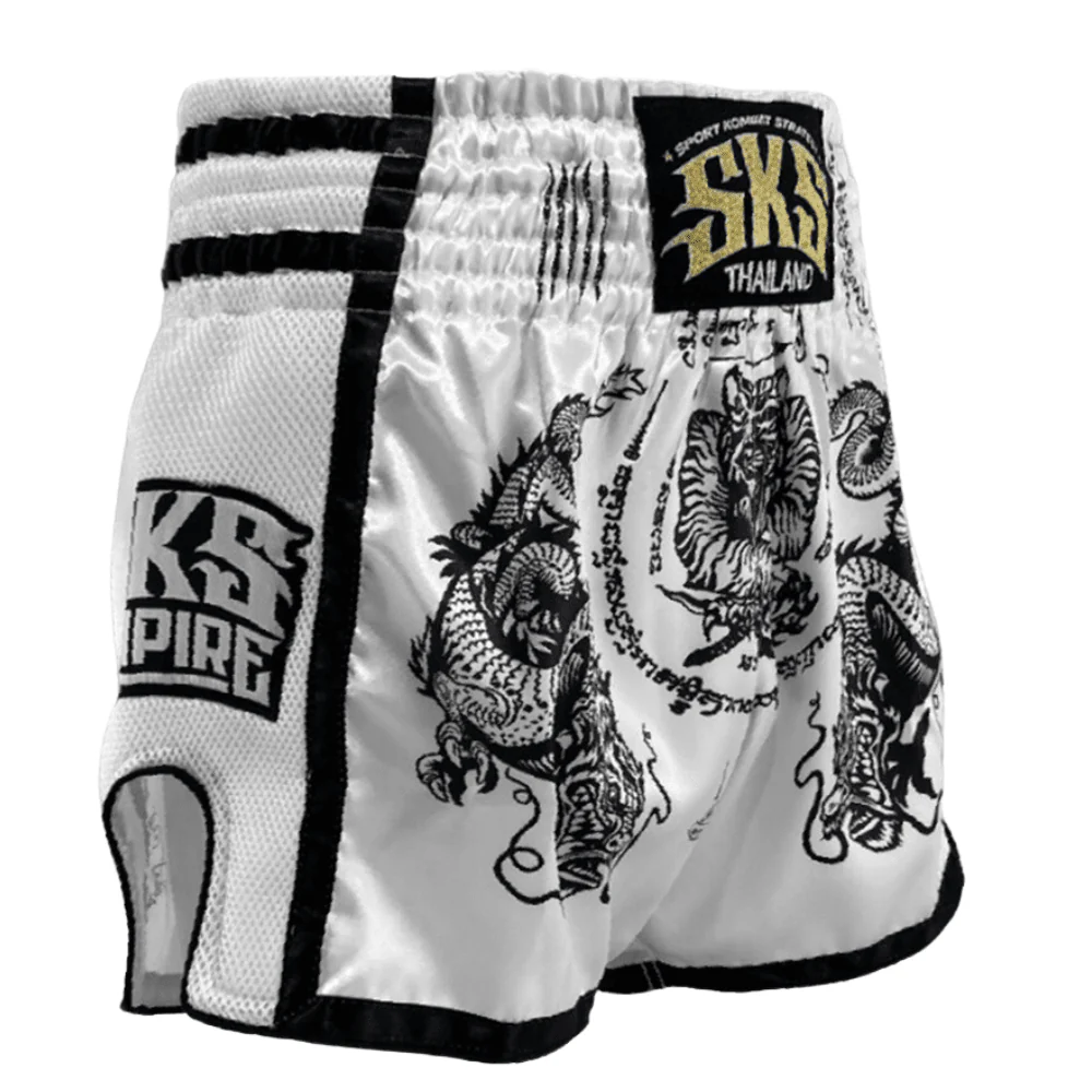 SKS White Sakyant Muay Thai Shorts - Image 5
