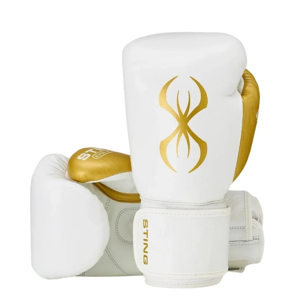 Sting Evolution Hook & Loop Boxing Gloves White/Gold - Image 4