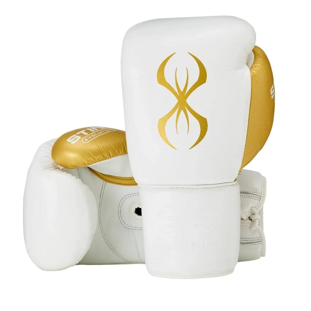 Sting Evolution Lace Up Boxing Gloves White/Gold